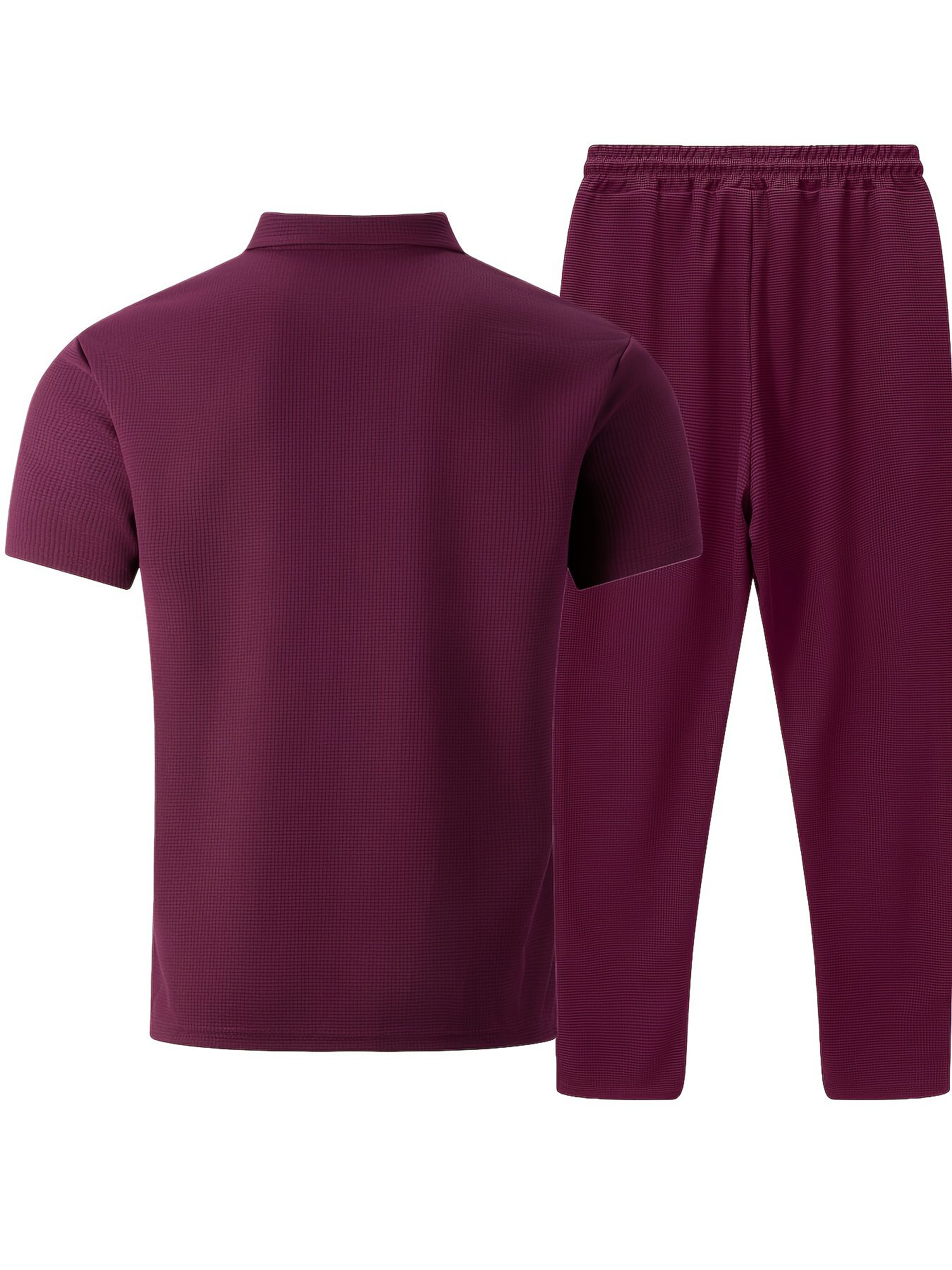 Men's Waffle Knit Casual Double-Pocket Short-Sleeve Shirt with Athletic Long Pants Set - Image 9