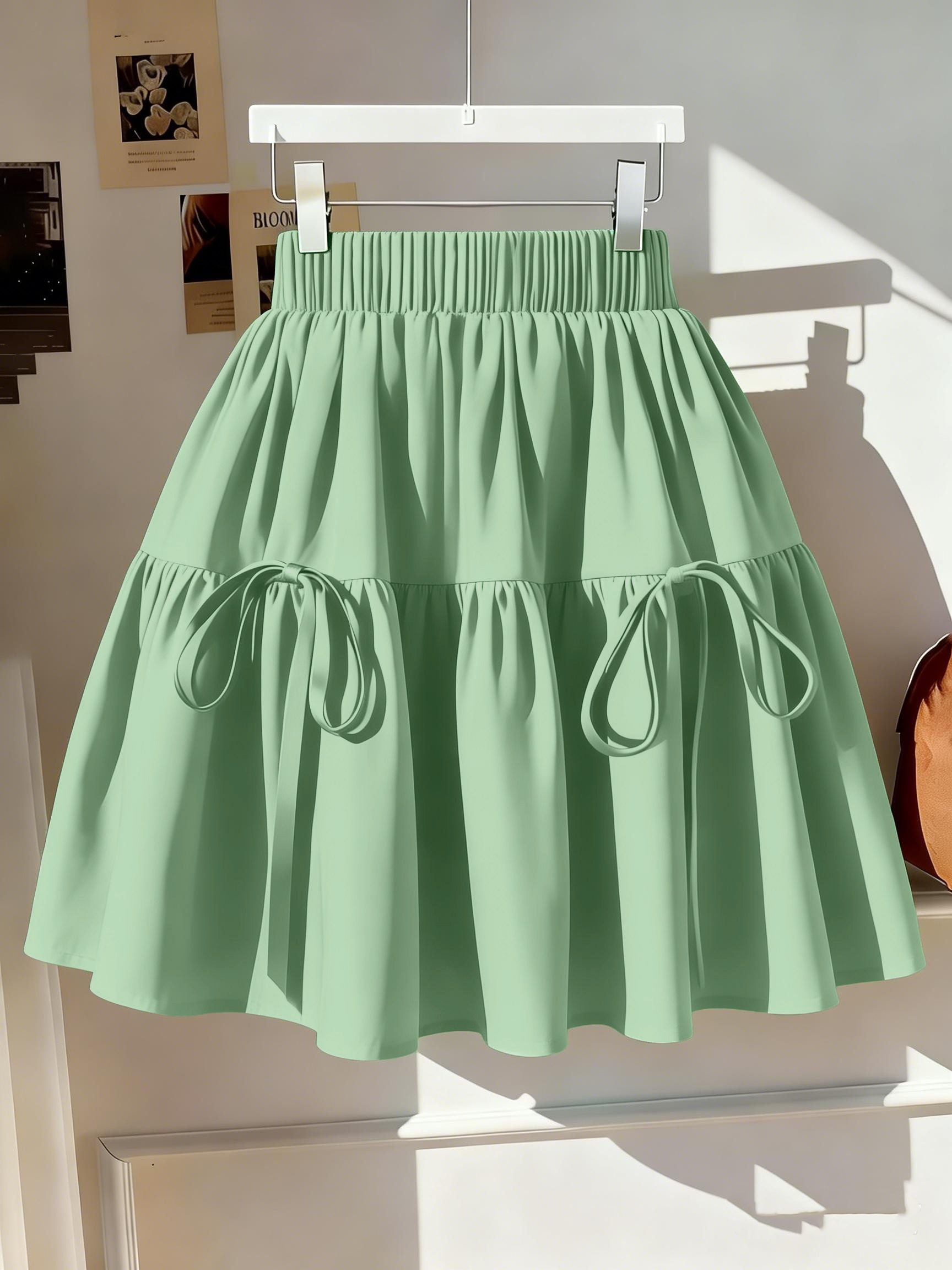 Women's Ruffle Hem Flared A-Line Skirt with Bow Tie Straps, Double-Layer Ruffled Spliced Cake Skirt, Short Skirt - Image 4