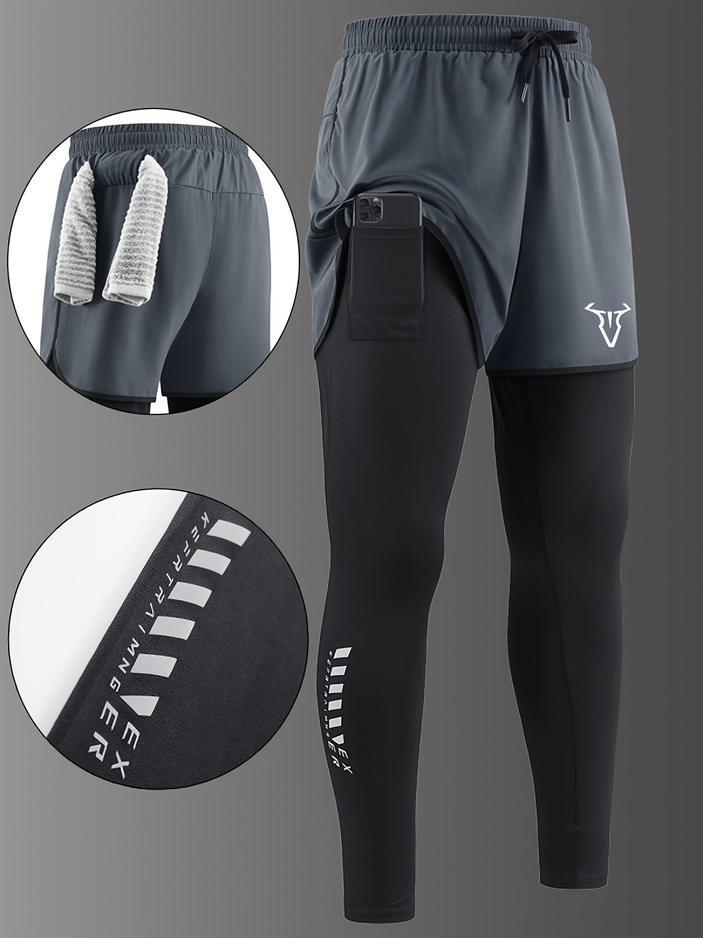 Men'S Casual Sports Long Pants Suitable for All Seasons, Designed to Look Like Two Pieces, Featuring Pockets, a Regular Fit, Elastic Waistband, Quick-Drying And Breathable Fabric, Moisture-Wicking Properties, Ideal for Hiking, Training, Yoga - Image 2