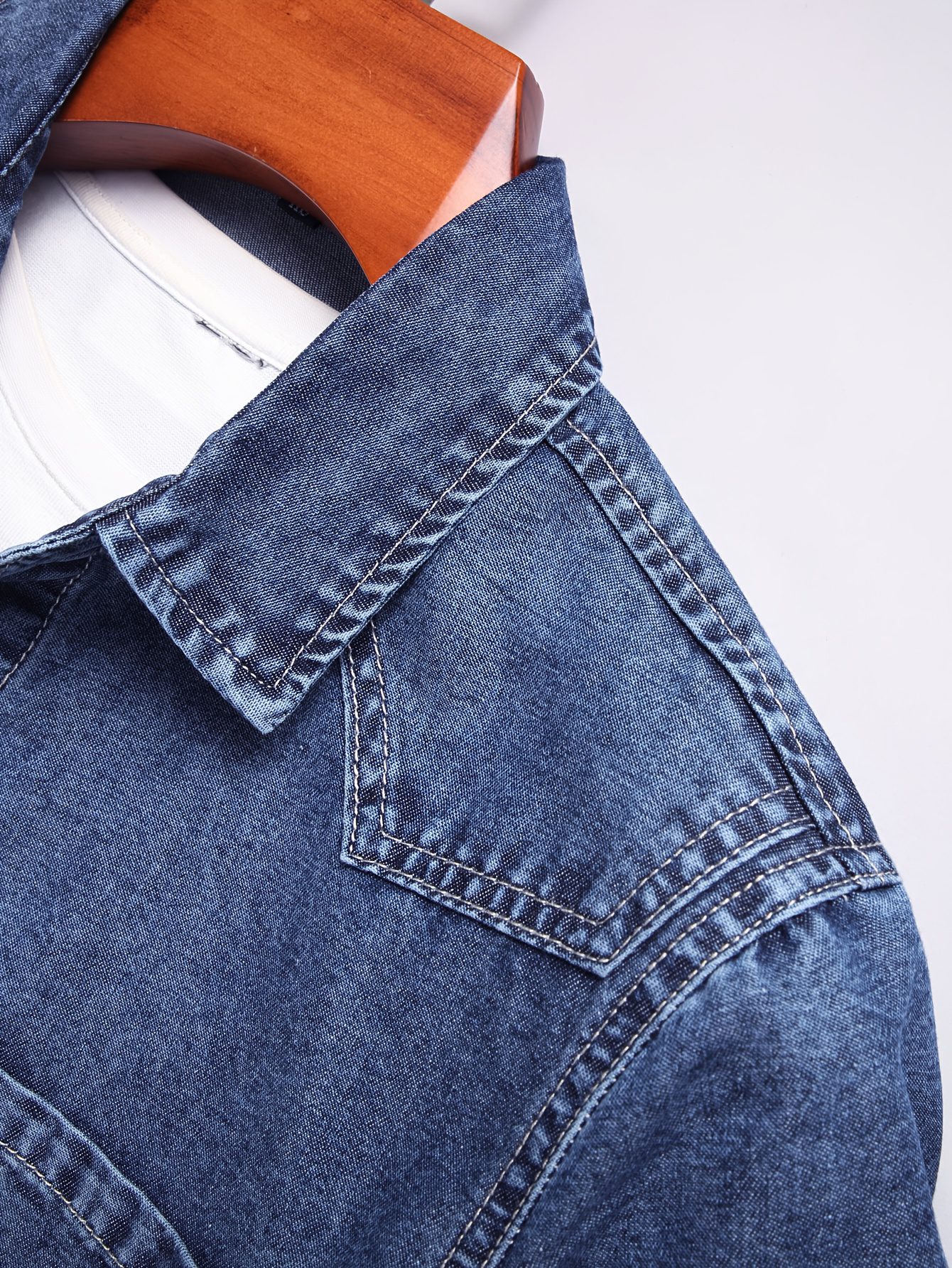 Men's Summer Denim Shirt, Washed Soft Non-Stretch Solid Slim Fit Casual Fashion Light - Image 5