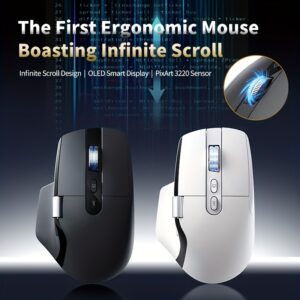Dual-Wheel Wireless 3 BT Mouse, 2.4GHz, Type-C Wired Tri-Mode Connectivity, Ergonomic Design, Rechargeable Optical Mouse with Display Screen, Efficient Office & Gaming Mouse, 7-Speed Adjustable High-Speed DP (Up to 8000 DPI), 8 Buttons with One-Click