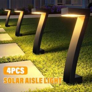 4 Pcs Solar Lights Outdoor Walkway Lights, Upgrade Bright LED Outdoor Solar Lights for Outdoor, Solar Garden Lights for Patio, Driveway, Walkway, Landscape, Yard Decoration