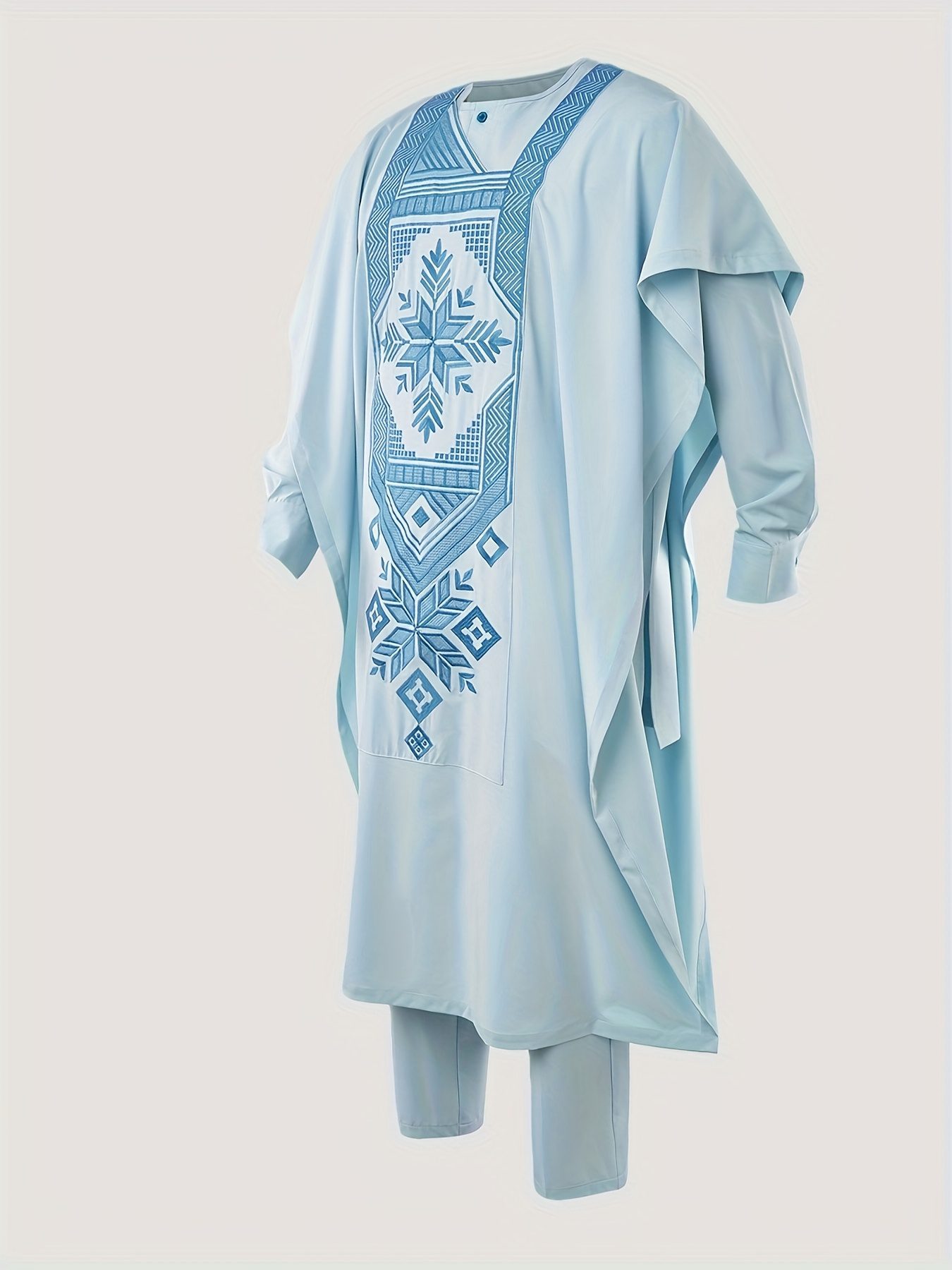 Men'S Three-Piece Agbada Set Featuring Embroidery, Pockets, And a Loose, Flowing Silhouette; Includes a Robe, Shirt, And Drawstring Elastic Waist Long Pants, Suitable for Everyday Events Like Cocktails, Weddings, Parties, Banquets, Birthdays - Image 7