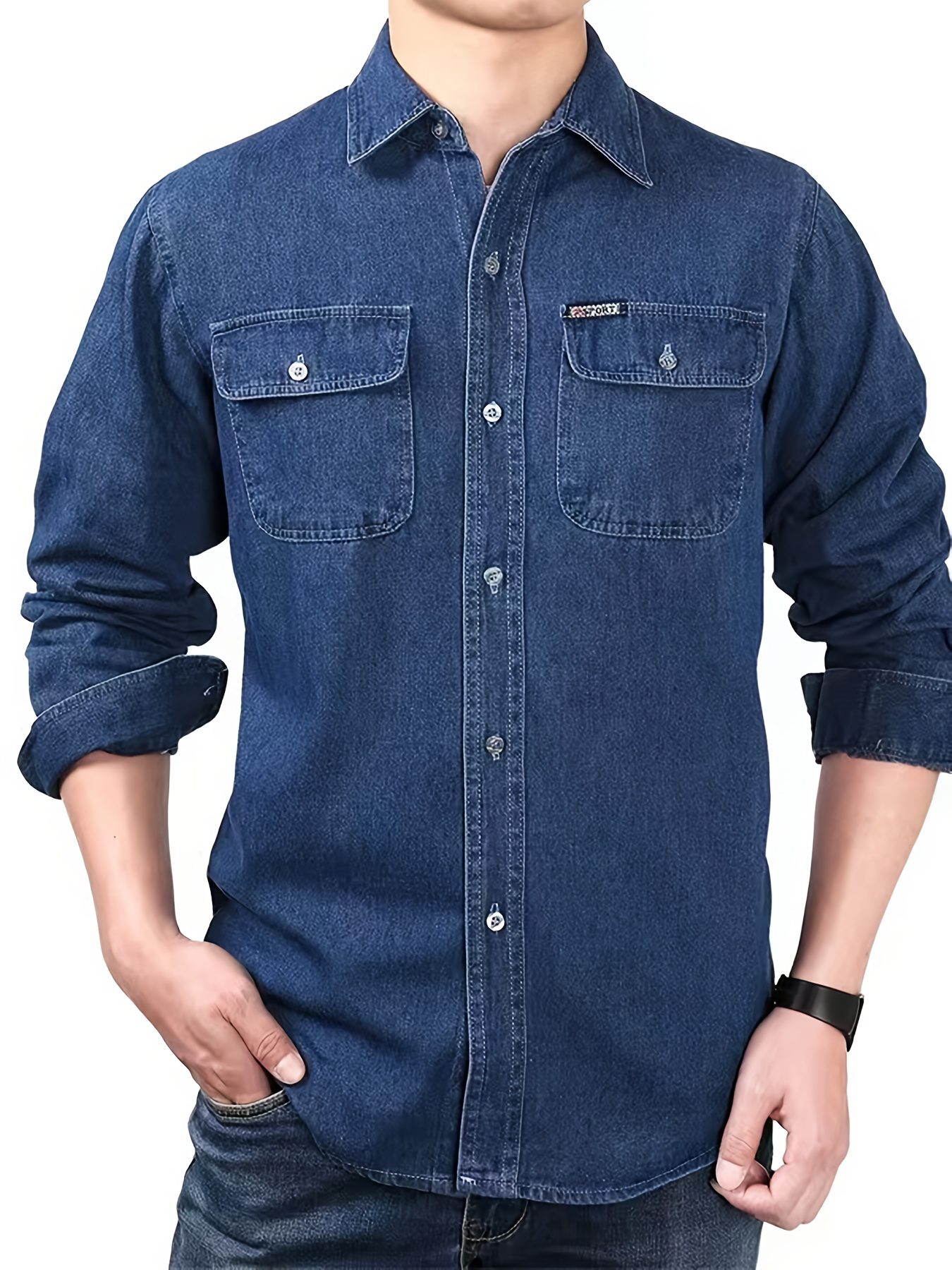 Men's Spring/Autumn Denim Shirt Long Sleeve Fashion Loose Casual Pure Summer Lightweight Workwear Labor Protection Jacket - Image 6