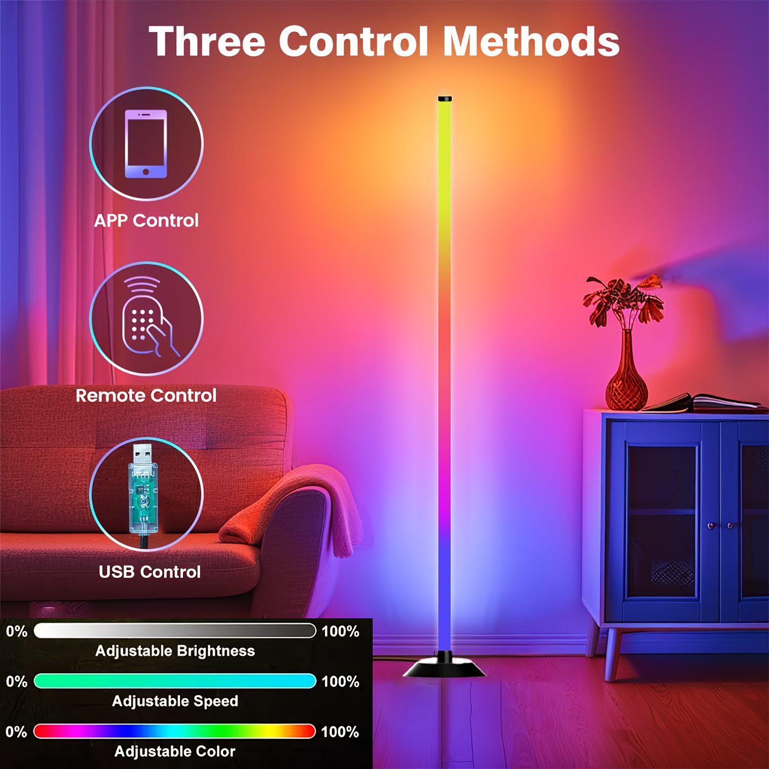 NBBUFF USB Light Bar Featuring App And Remote Control, RGBICW Corner Floor Lamp, Programmable Modern LED Light, Music Synchronization, 16 Million Colors - Suitable for Bedroom, Office, Birthday Celebrations, Halloween, And Christmas Decorations - Image 5