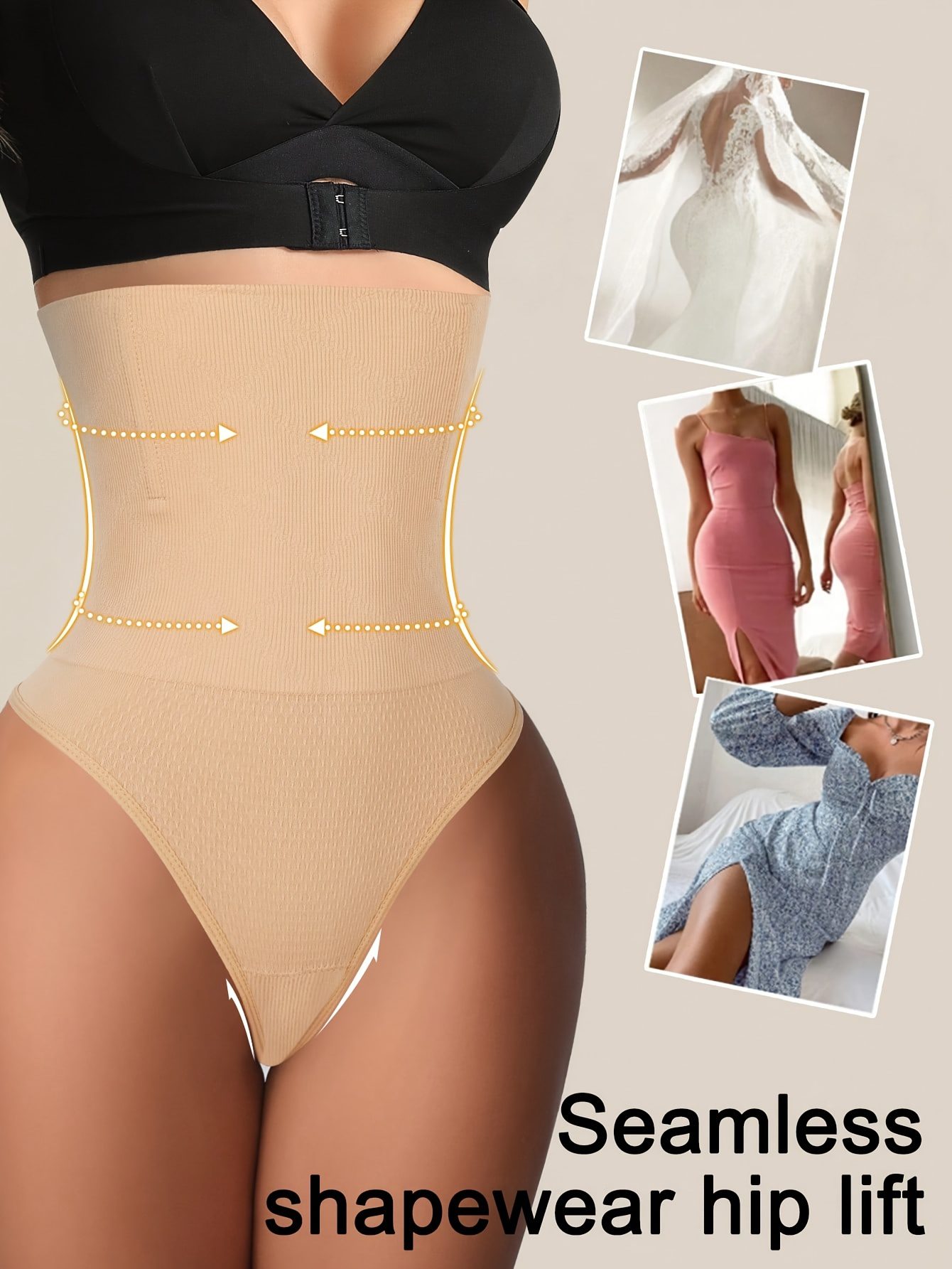 1pc High Waist Seamless Women's Thong Tummy Control Panties Women's Shapewear Buttock Lifter Tummy Control Waist Trainer Body Shaper Flat Belly Women's Shapewear - Image 5