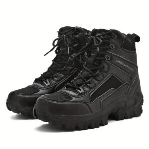 Men's Solid High Top Hiking Boots, Comfy Non Slip Lace Up Durable Sneakers For Men's Outdoor Activities