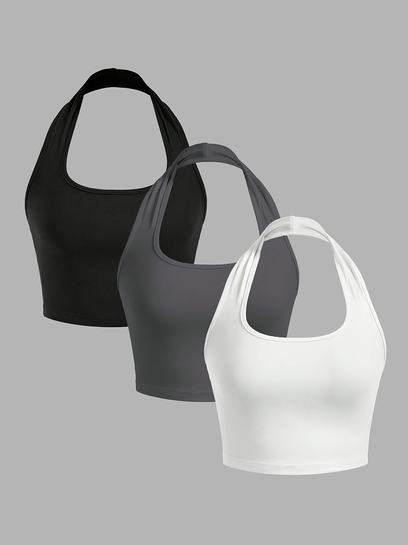 3-piece New Sexy Halter Neck Tank Top, Solid Color Sexy Casual Camisole Top for Women - Image 2