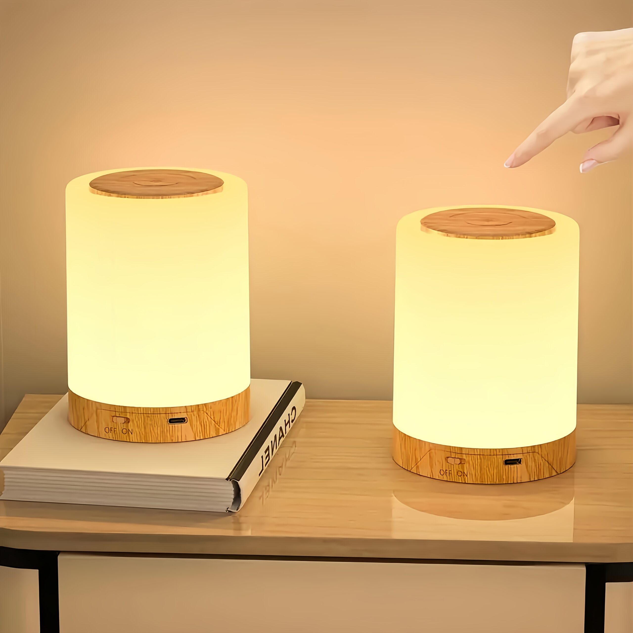 1pc/2pcs Bedside Lamp, Touch Night Lamp, Wood Grain Color Table Lamp, 3 Lighting Mode, 5 Brightness Level, RGB Ambient Lamp, Soft Light Reading Table Lamp, 1500mAh Battery, TPY-C Charging Use, Portable Lamp, Suitable for Bedroom, Living Room - Image 10