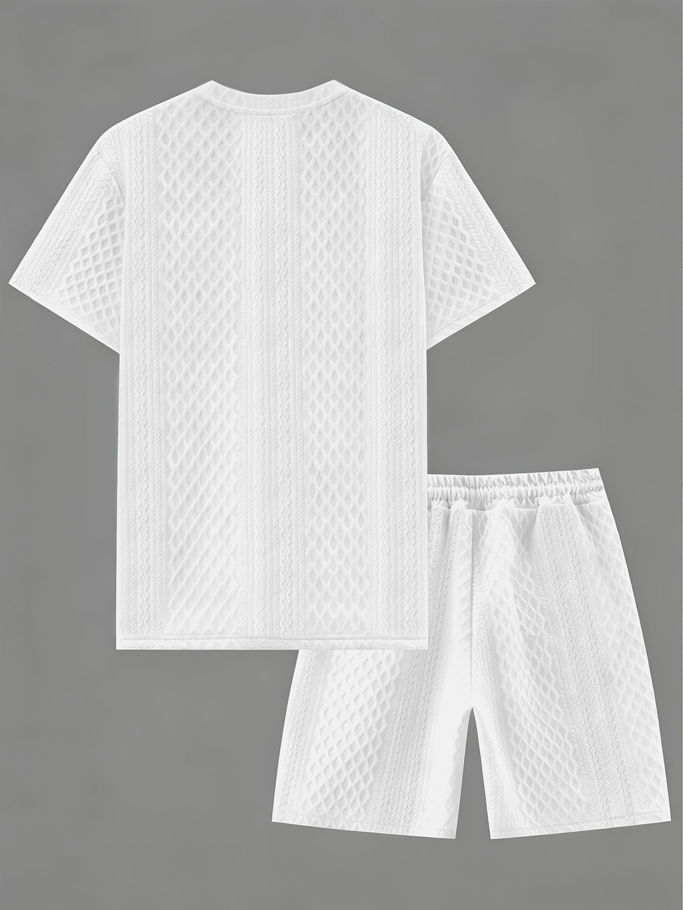 Men's New Textured Fabric Crew Neck T-Shirt + Drawstring Shorts Set - Image 6