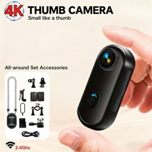 4K Thumb-Sized Camera with Memory Card, Action Camera, 800Mah Long-Lasting Battery, for Sports Video Camera, First-Person View Camera, Portable Video Recorder, Pet Monitoring Camera, Wearable Pocket Camera, Ultra-Clear Ultra-Wide-Angle Lens