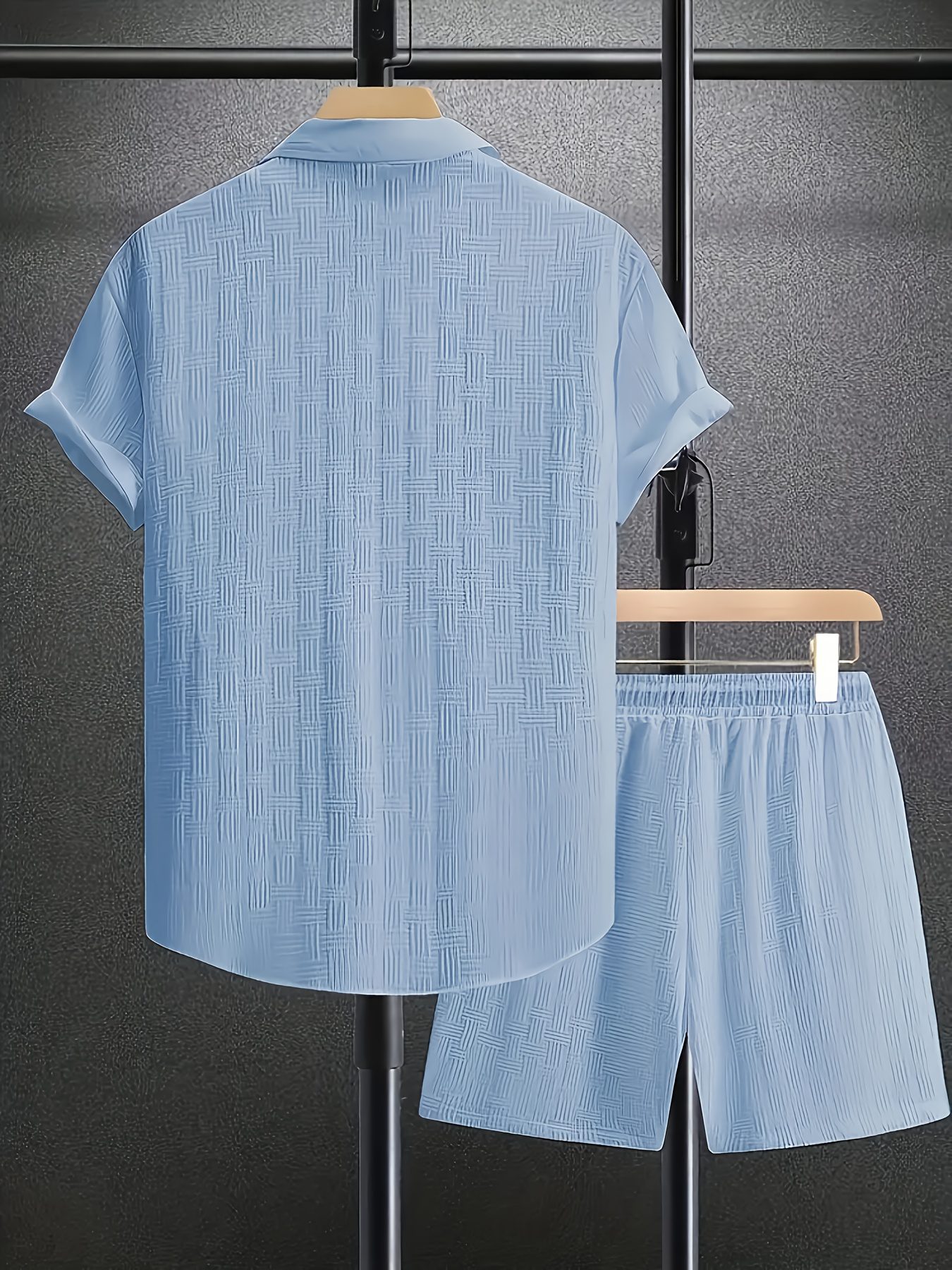 Men's Outfit, Checkered Print Lapel Short Sleeve Button Up Shirt & Shorts 2pcs Co Ord Set for Outdoor Activities - Image 6
