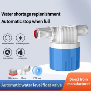 1 Set 1/2 Inch Float Valve for Water Tank, Automatic Water Level Control Device, Blue Plastic Float Ball Valve Switch, Suitable for Swimming Pools, Ponds, Livestock (Side Inlet)