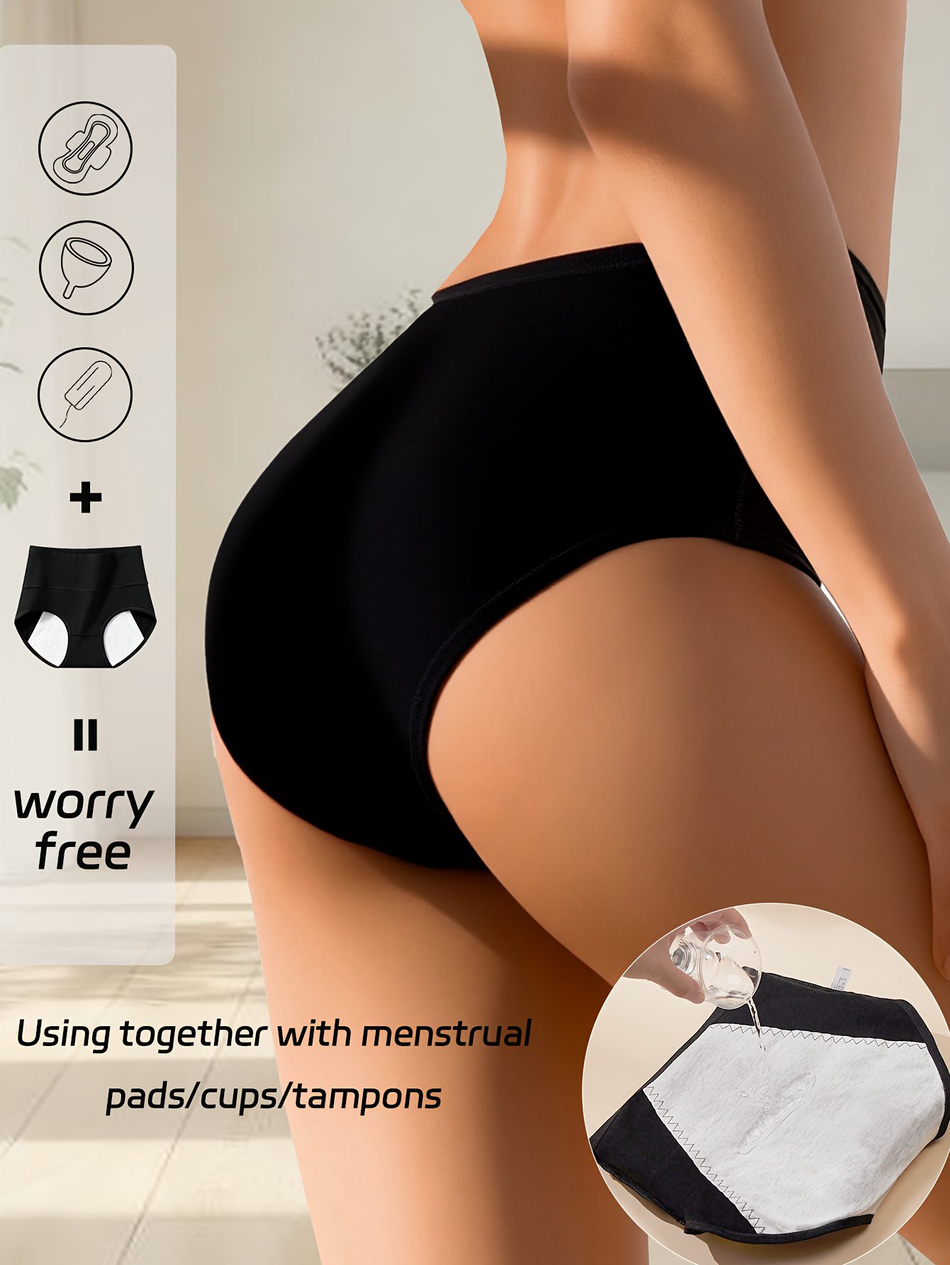 4-Pack Black High-Waist Women's Period Panties, Tummy Control, Butt Lifting, Anti-Leakage, No Crotch Riding or Waist Tightness, Suitable for Home and Commuting During Menstruation - Image 4