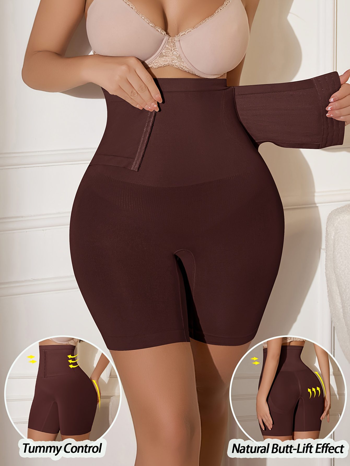 1pc of High-Waisted Seamless Shorts with a Front Hook Fastening for Abdomen Control - Image 2