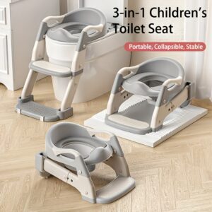 3-in-1 Adjustable Height Collapsible Portable Potty Training Toilet Seat with Safety Non-Slip Design, Soft Padded & Sturdy Construction & Potty Training at Home & Travel - Mixed Colors, Potty Seat