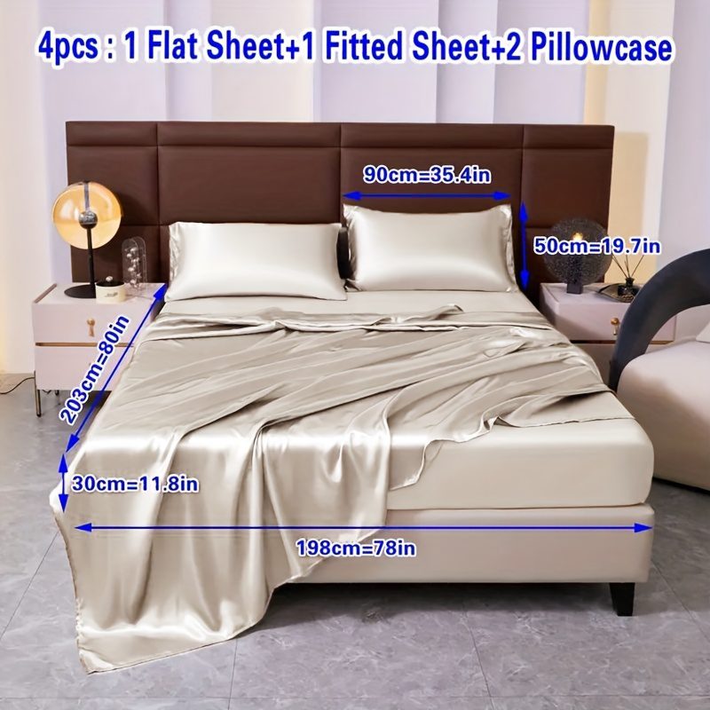 4pcs Comfort Satin Sheet Set - All-Season Versatile Non-Shrink, Ball-Free Machine Washable Luxury Fitted Sheets Soft and Smooth Bedding for Bedroom and Guest Room 1 * Flat Sheet + 1 * Fitted Sheet + 2 * Pillowcases - Image 30