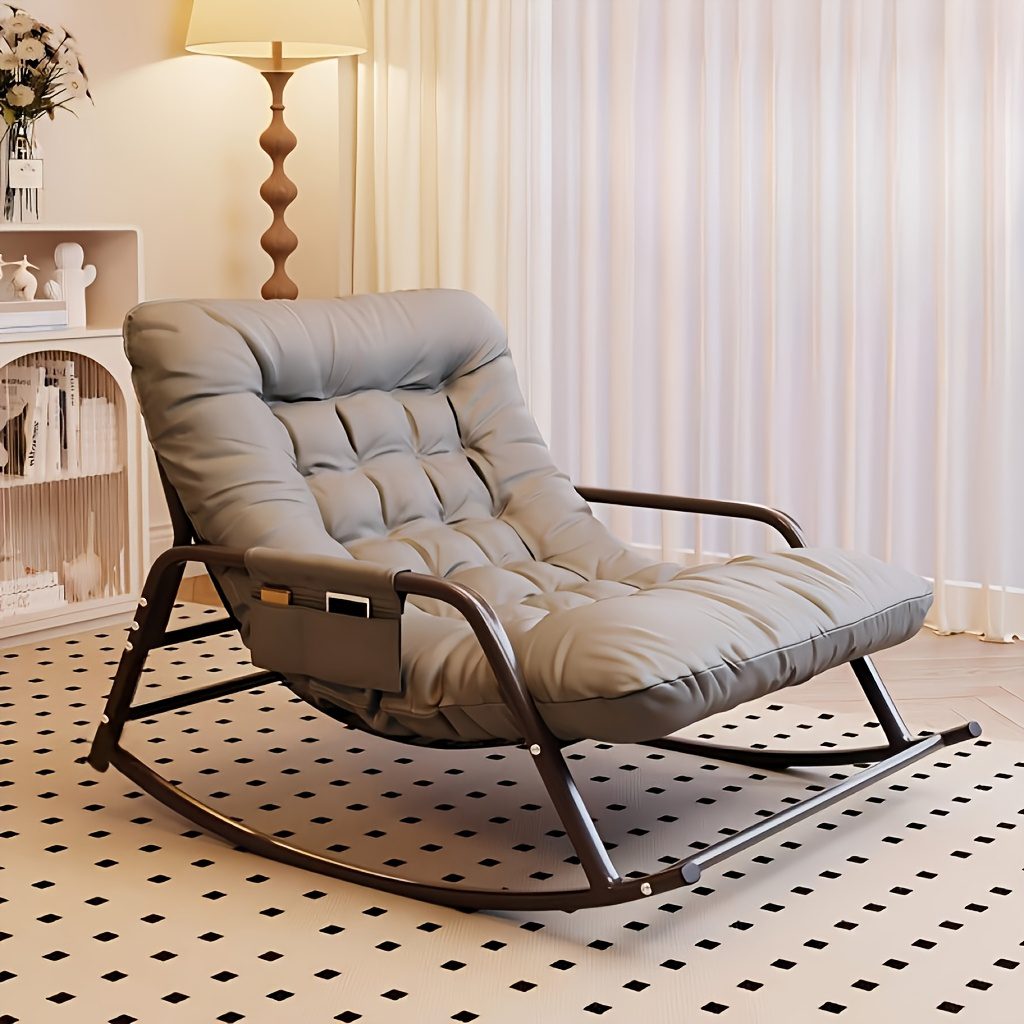 Stylish Rocking Chair for Living Room and Bedroom, Indoor Two-Seater Sofa Recliner with Cushion, Multi-Functional Zero Gravity Recliner for Bedroom, Study, Reading Nook, Bay Window Area, Rocking Chair with Soft Padded Cushion for Plush Comfort + - Image 3
