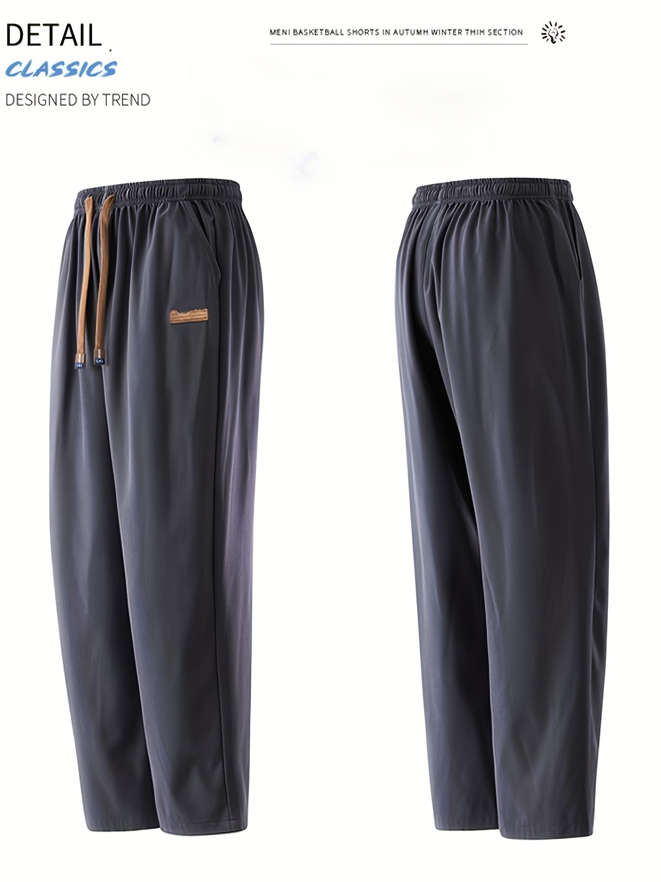 2025 Trendy Men's Spring-Summer Casual Pants, Loose Fit Joggers, Solid Color Sport Trousers, Polyester Long Pants - Image 8