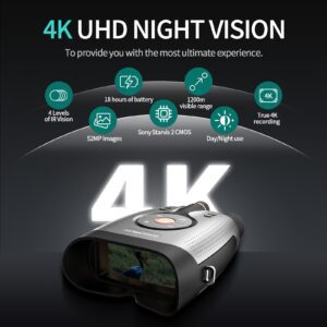 Night Vision Goggles with Silly Long Aa Batteries Full Color Vision 52MP, 8X Digital Zoom Camera, True 4K At Night for Hunting And Camping, Designed for Hunting, Fishing And Security Monitoring Video, Equipped with A 64G Memory Card, Outdoor