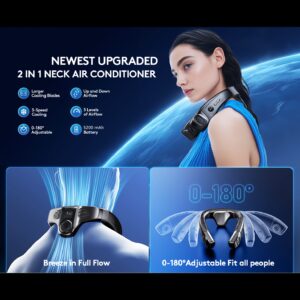 Neck Air Conditioner Portable, Up-down Airflow Portable Neck Fan, 360° Full-body Cooling Neck Fan, 5200mAh Rechargeable Neck Fan Air Conditioner with Large Cooling Plate, Neck Cooler, Cooling Plate, Neck Fan, Portable Fan, Large Airflow, Unisex Gift.