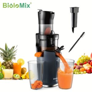 BioloMix 200W Cold Press Juicer with 78mm Feed Chute, Slow Juicer, 40-65RPM Powerful Motor Slow Masticating Juice Extractor Fits Whole Fruits