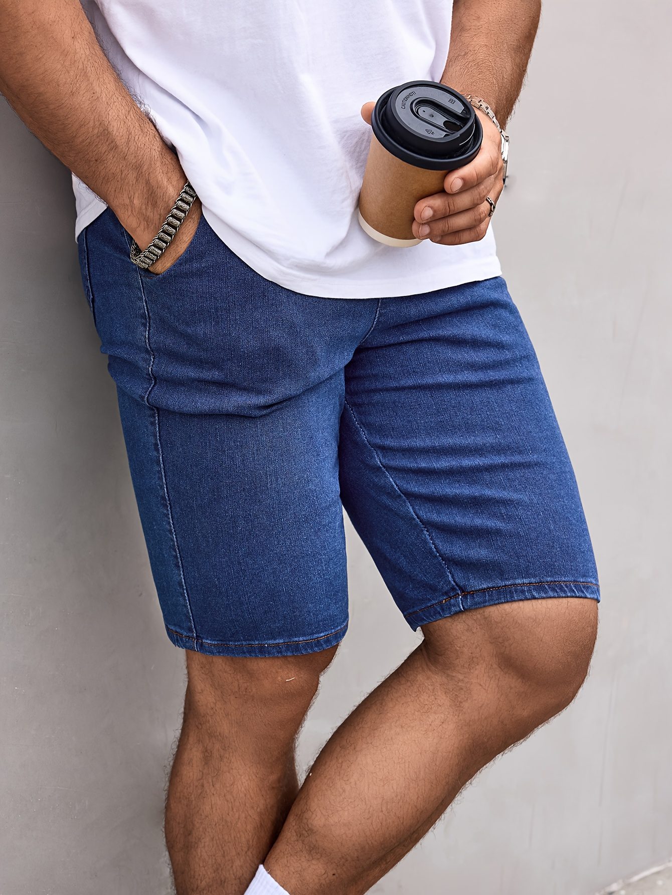 Men's Drawstring Waist Pockets Denim Shorts Jorts Plain Navy Blue Vacation Vintage Friends Going Out Hang Out Commute National Park Street - Image 5