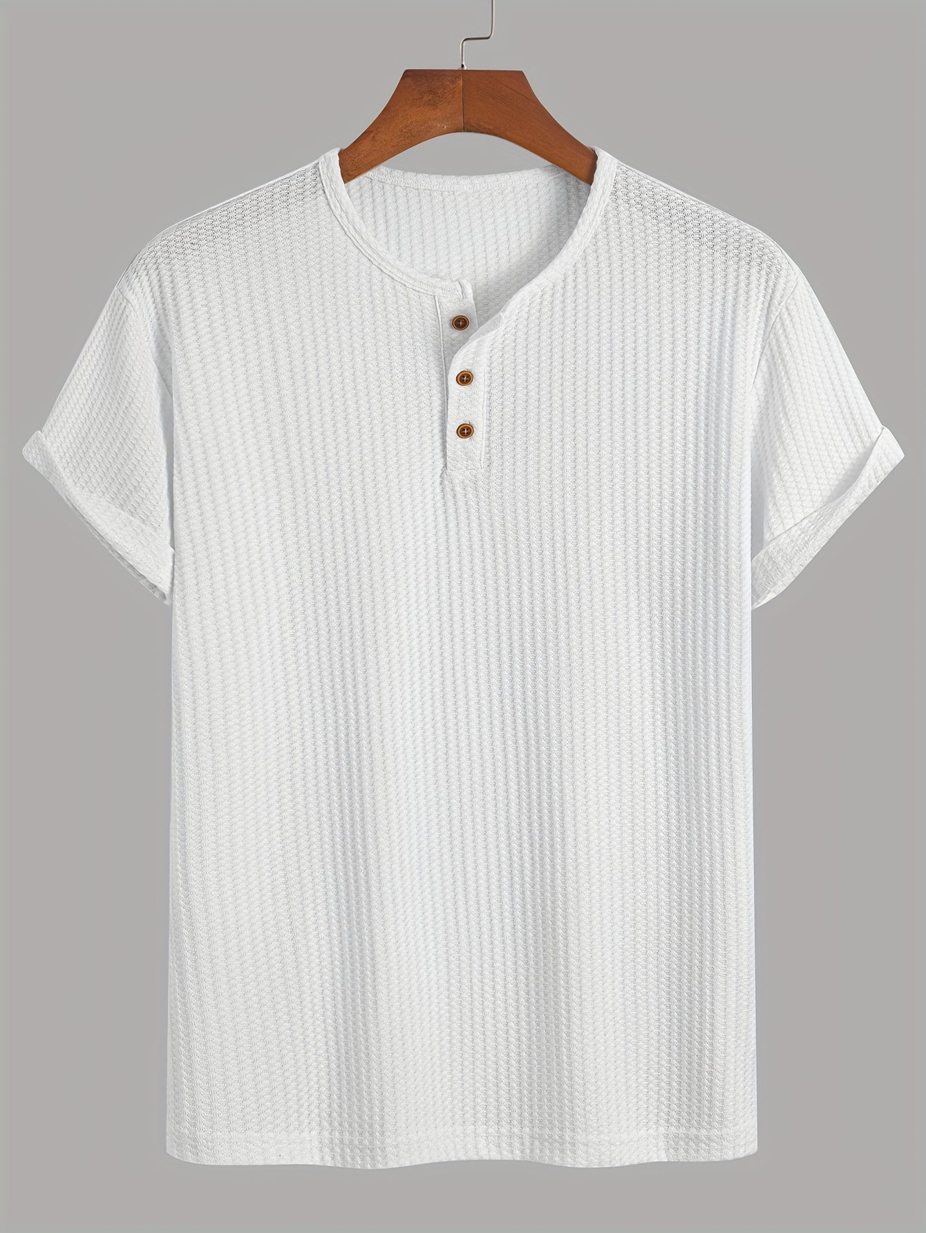 A Summer Short-Sleeve Cardigan T-Shirt with a Fine Check Pattern And Round Neck, Featuring a Knitted Jacquard Texture - Image 7