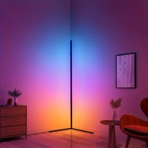 An RGBIC Corner Floor Lamp with 16 Million Vibrant Colors, USB Powered, Smart App Control, Music Synchronization, 1600 Color Options, Dimmable, Timer Function, Black, Suitable for Christmas, Bedroom, Living Room