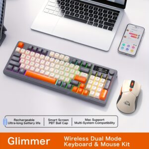 ZIYOU LANG T96 Wireless Gaming Keyboard and Mouse Combo Compatible for PC/Laptop/Mac - Dual Wireless/2.4G RGB Backlit Mechanical Feel Keyboard with Smart Display, Knob Controls & 4000 DPI Mouse, Wireless Combo for PC Gaming (No)