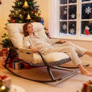 Modern Bedroom Rocking Chair, Indoor Two-Seater Sofa Lounge Chair with Cushion, Nordic Style Double Recliner, Simple and Romantic Design, Armrest Included, Reversible Use, Dual Support for Stress-Free Comfort, Soft Fabric + Sturdy Frame