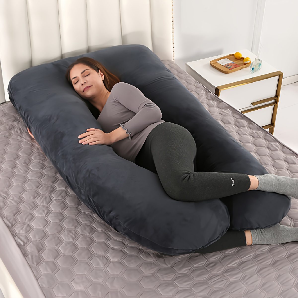 Pregnancy Pillow with Removable Crystal Velvet G-Shaped Lumbar Support for Side Sleeping