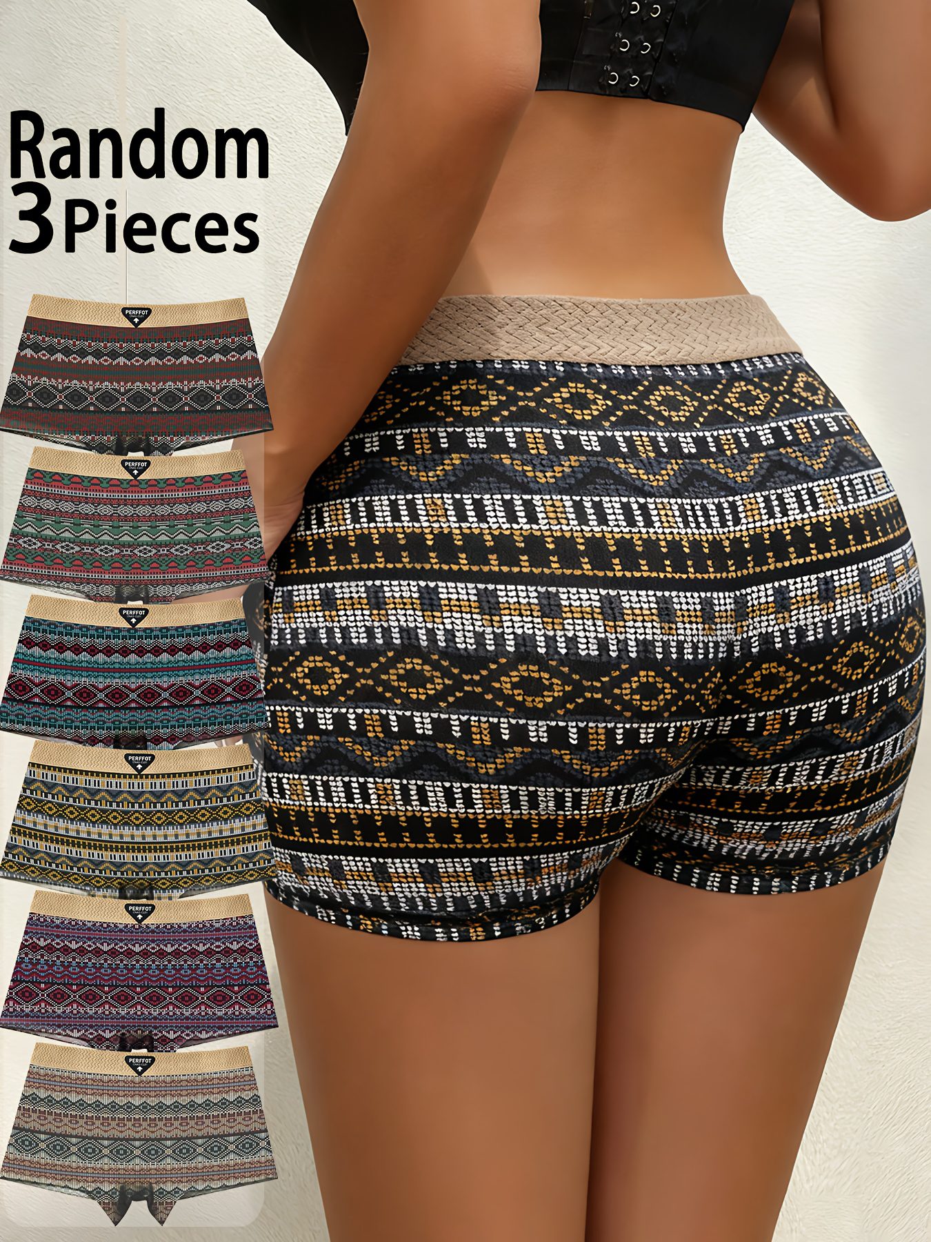 A Set of Three Women'S Boyshort Panties, Featuring a Soft And Comfortable Mid-Rise Design. These Breathable Underwear Come in a Variety of Colors, Ensuring a Comfortable Fit for Both Daily Wear And Special Events - Image 2