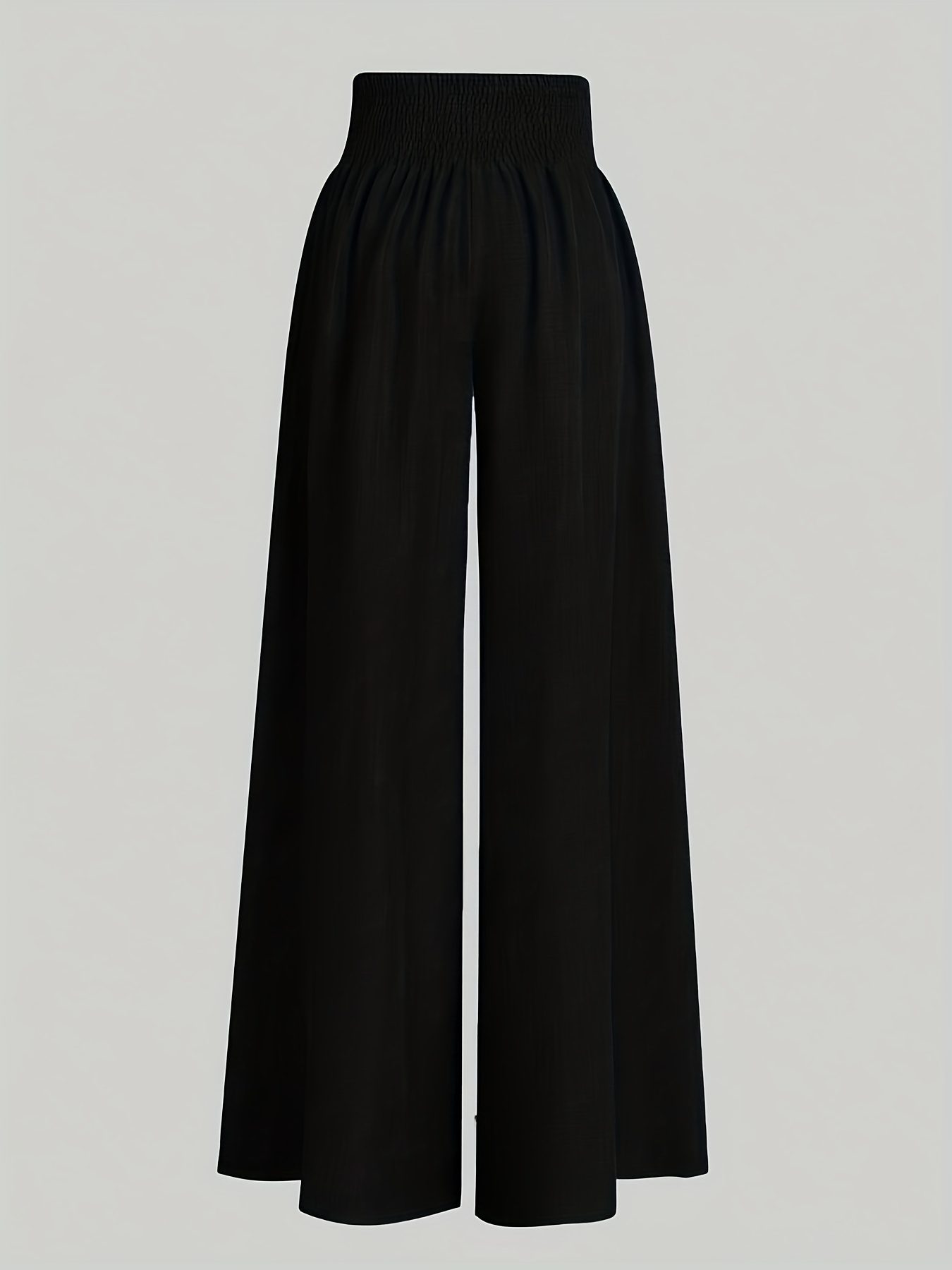 Women'S Casual Wide Leg Pants, Elastic Waist, Solid Color, Polyester 100%, Loose Fit, Long Length, Woven Fabric, 200g/m², for Spring/Fall, Weekend Casual Wear - Image 4