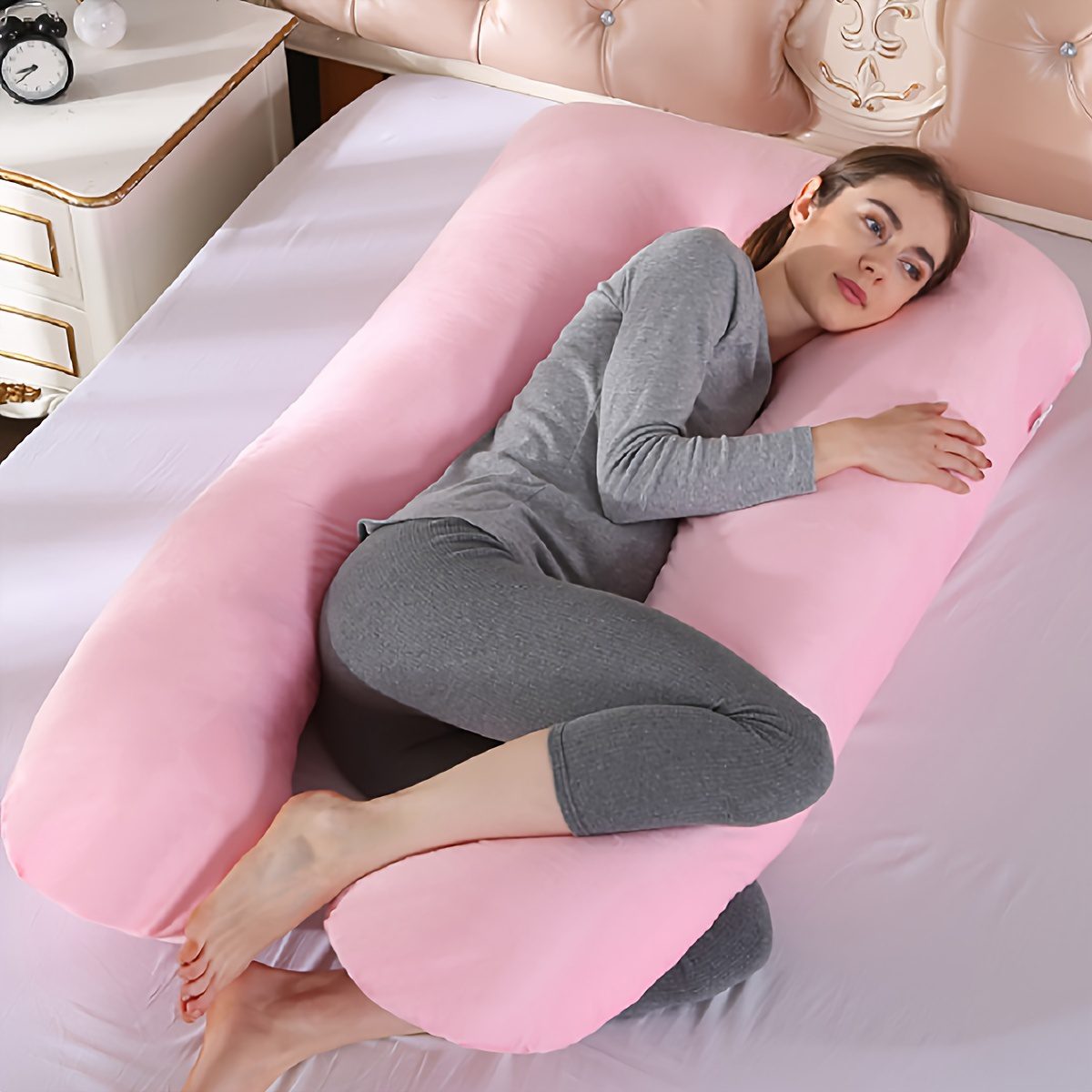Pregnancy Pillow with Removable Crystal Velvet G-Shaped Lumbar Support for Side Sleeping - Image 4