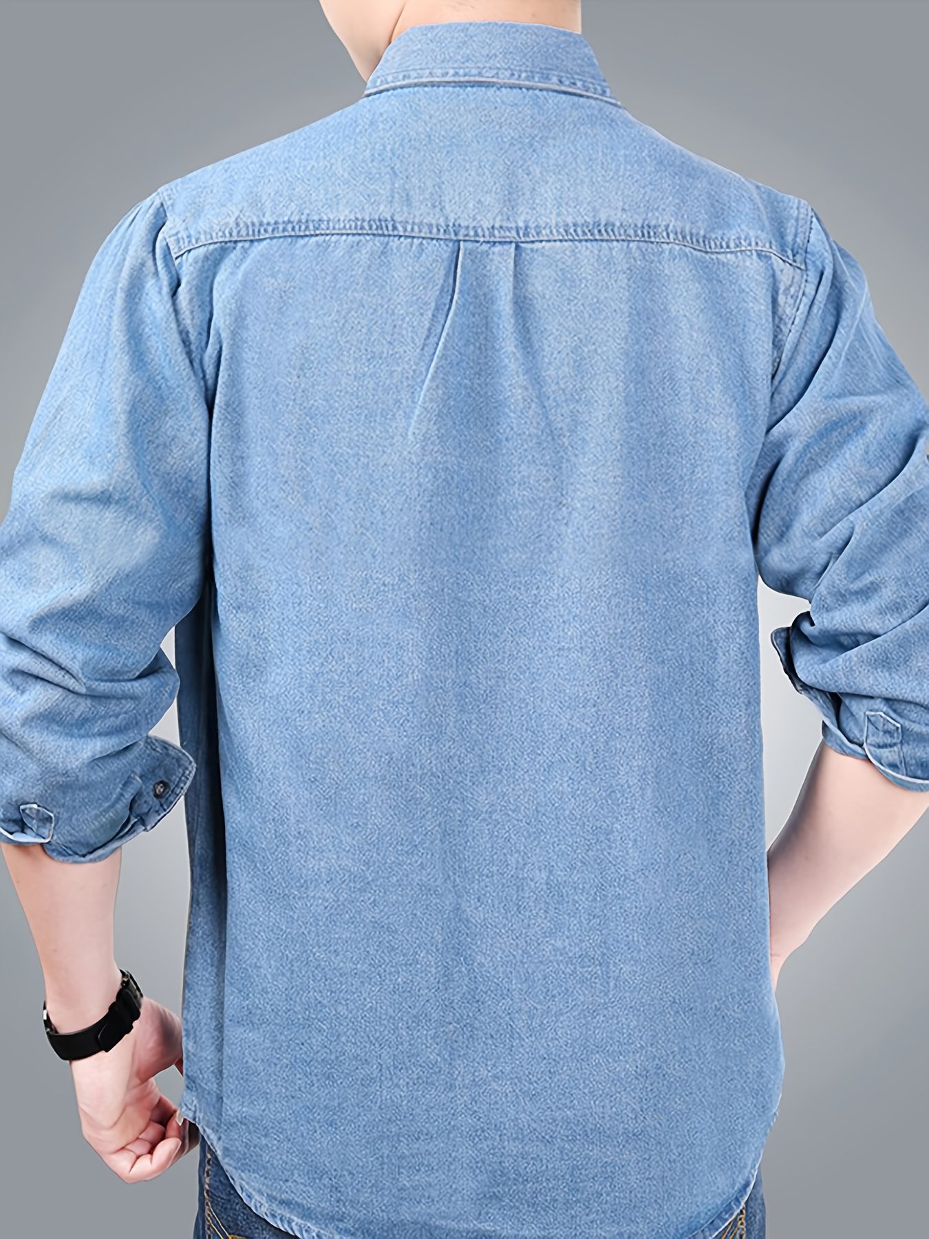 Men's Spring/Autumn Denim Shirt Long Sleeve Fashion Loose Casual Pure Summer Lightweight Workwear Labor Protection Jacket - Image 9