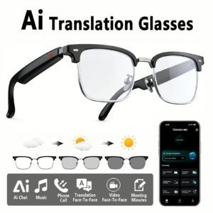 AI Smart Glasses, Smart Glasses with 100+ Languages Real Time Translation Support, Meeting Minutes, Video Translation, AI Chat, Chat GPT System, Photochromic Lenses, New Multi-functional Audio Glasses for Men And Women, Built-in Microphone