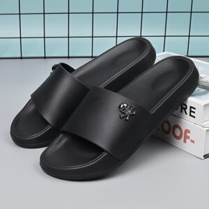 High-end Men's Summer Anti-Odor Lightweight Slippers, Men's Sports Flip-Flops, Novelty Beach Slides, Non-Slip Soft-Soled Slippers for Men and Teens, Trendy Brand Outdoor Wear, Skull Print Indoor Shower Bathroom Funny Single-Strap Slides