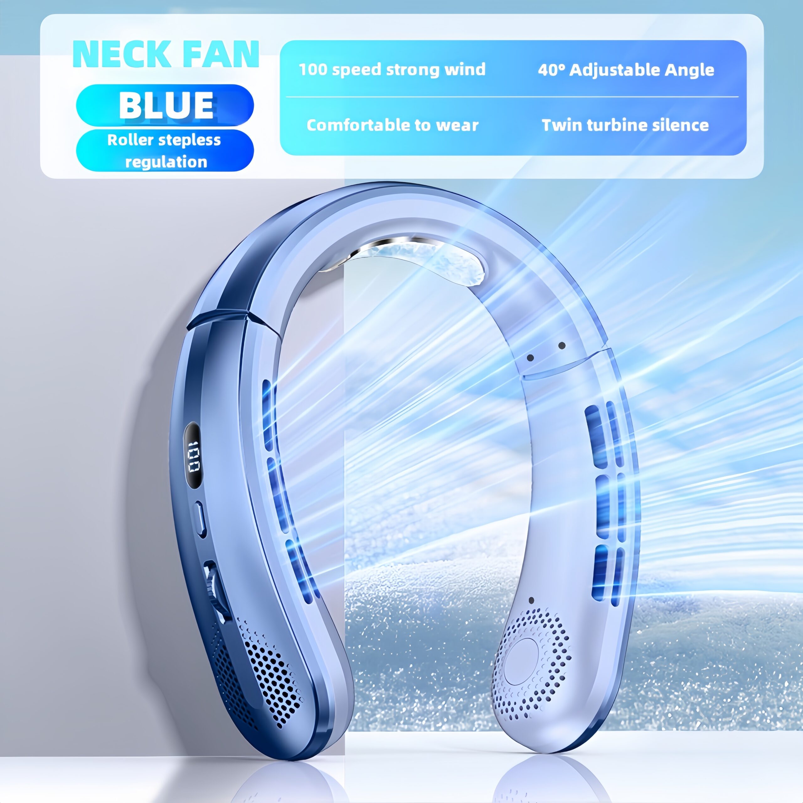 1pc Portable Leafless Hanging Neck Fan Five Generations USB Charging Fan, Display 100 Speed Adjustable Up And Down Air Cooling, 30° Internal And External Angle Adjustable, Suitable for Home, Office. Essential Back-To-School Supplies, Outdoors, Beach - Image 5