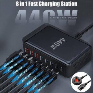 1pc 440W Multi-Port Charger 8-Port 3A+5C Multi-Purpose Charger for Mobile Phones and Electronic Devices, Indoor Miscellaneous Cord Disposal, Keep Your Desktop Tidy Round Fashion Style, Multi-Port Car Phone Charger