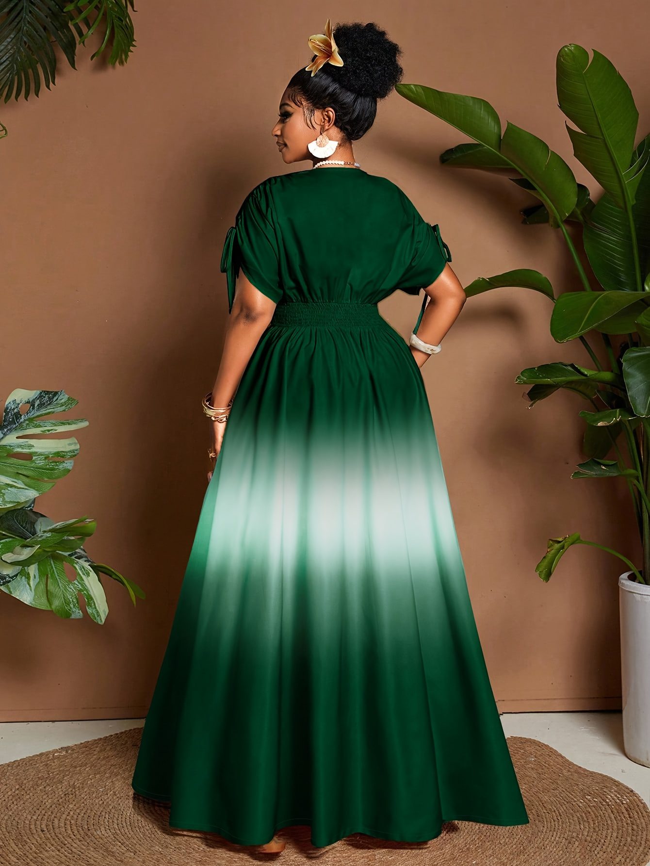 Women's Elegant Gradient V-Neck Long Maxi Dress with Fitted Bodice & Flowy - Waist, Machine Washable Winter Dress for Weddings, Parties, Fall/ Winter Events - Non-Stretch Suitable for Weddings, Parties, Fall/Winter Events - Image 6