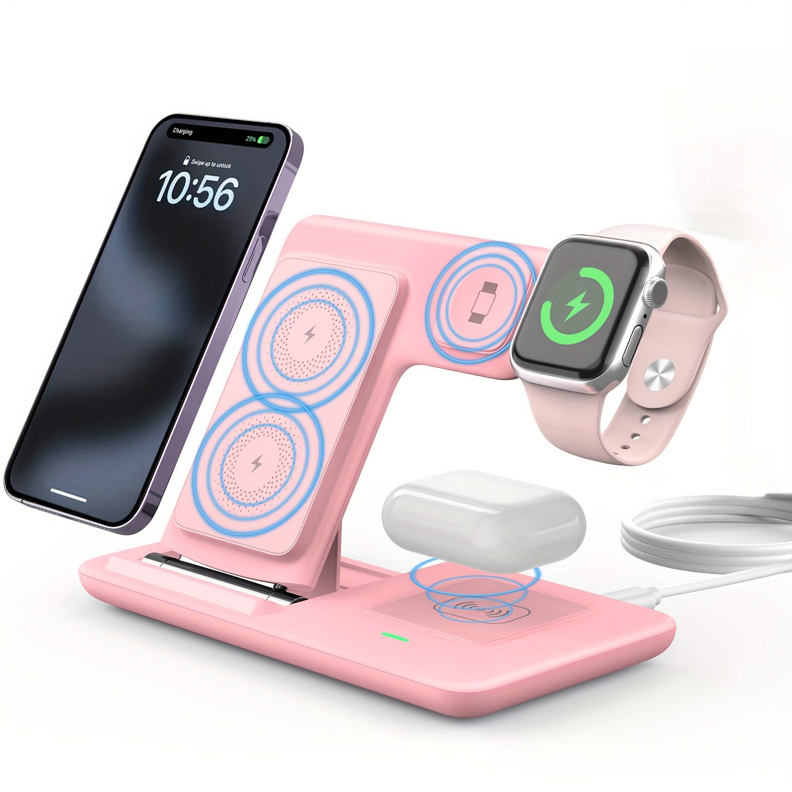 Foldable 3-In-1 Wireless Charging Station for Multiple Devices | Fast Charger Stand Dock for Iwatch Series 9 8 7 6 SE 5 4 3 2, Ultra Airpods Pro 3 2, for Iphone 17/16/15/14/13/12/11 - Magnetic Connector, USB Power, Brand: MINGMAI - Image 8