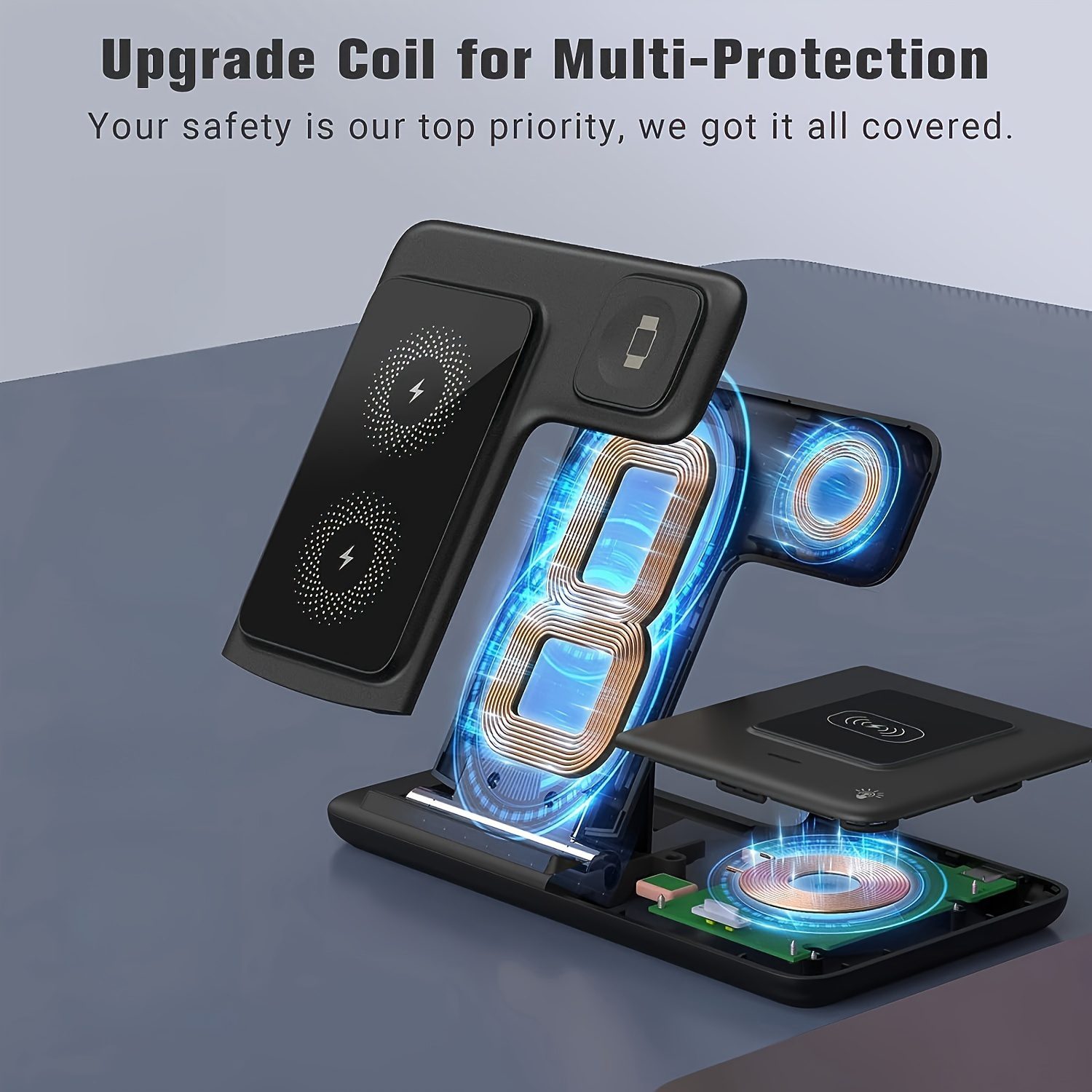 Foldable 3-In-1 Wireless Charging Station for Multiple Devices | Fast Charger Stand Dock for Iwatch Series 9 8 7 6 SE 5 4 3 2, Ultra Airpods Pro 3 2, for Iphone 17/16/15/14/13/12/11 - Magnetic Connector, USB Power, Brand: MINGMAI - Image 5