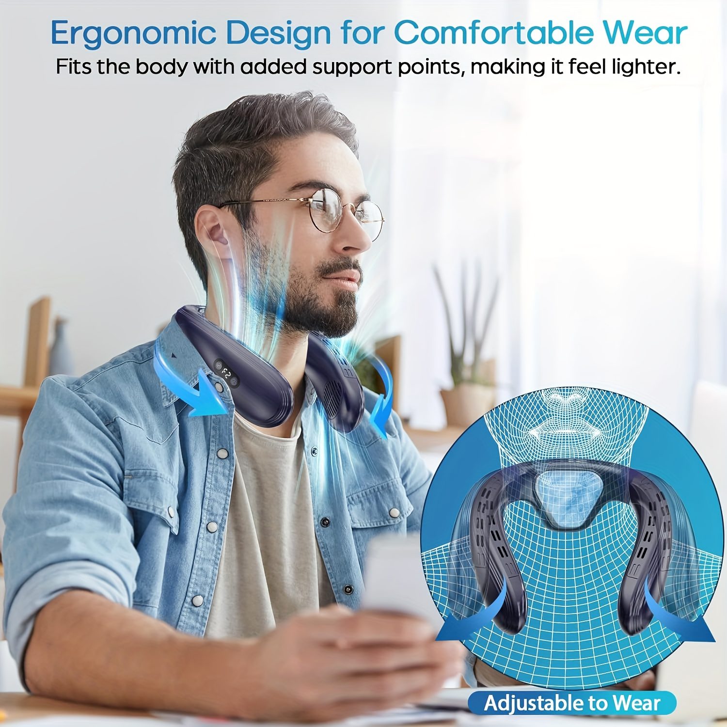 Neck Fan with Back Airflow, Ultra-Long Battery Life of 5200Mah, USB Fan Featuring Semiconductor Cooling Airflow, Bladeless Design, Portable Silent Air Conditioner, Rechargeable Essential for Holidays, Suitable for Both Women And Men - Image 13