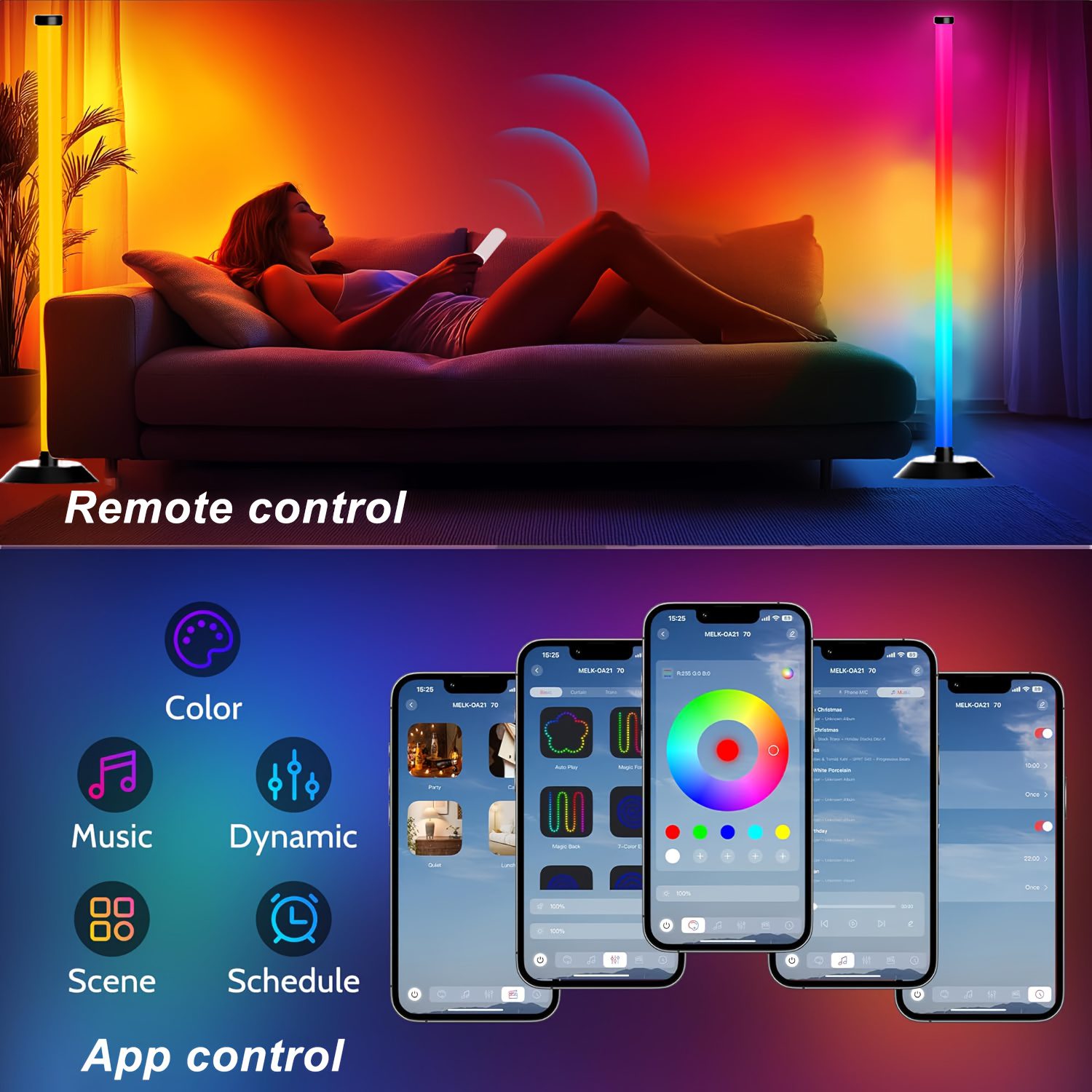 NBBUFF USB Light Bar Featuring App And Remote Control, RGBICW Corner Floor Lamp, Programmable Modern LED Light, Music Synchronization, 16 Million Colors - Suitable for Bedroom, Office, Birthday Celebrations, Halloween, And Christmas Decorations - Image 3