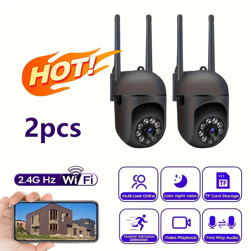 2pcs WiFi Security Camera 360° Panoramic View, PTZ Control, Motion Detection Alerts, Two-Way Audio, Full-Color Night Vision, USB-Powered Indoor/ Surveillance Camera for Home, Office, Store, Garage - Compatible with Smartphone Apps - Image 8
