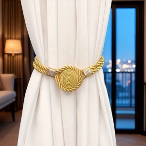 2pcs New Light Luxury Hemp Rope Curtain Tiebacks, Small Round Cake-Shaped Magnetic Curtain Tieback Hooks, Light Luxury Door Curtain Tieback Decorative Accessories, Suitable for Home, Office, Hotel, Outdoor