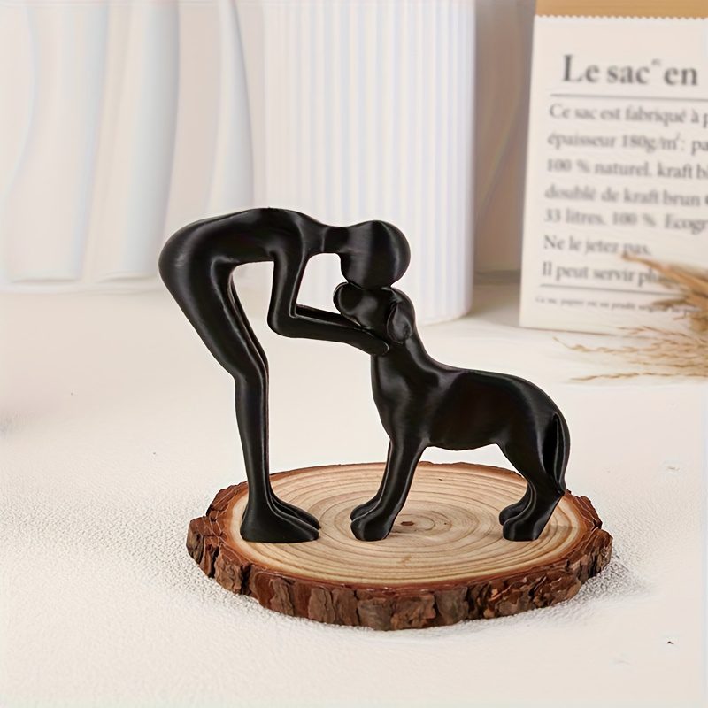 Collectible Figurines ,1pc Black & White Human & Dog Friendship Sculpture Statue - Modern Minimalist Pet Lover Gift, Hand-Like Figure & Sitting Puppy Figurine, Plastic Home/Office/Shelf Decor for Christmas, Hanukkah, Easter, Thanksgiving (No - Image 2