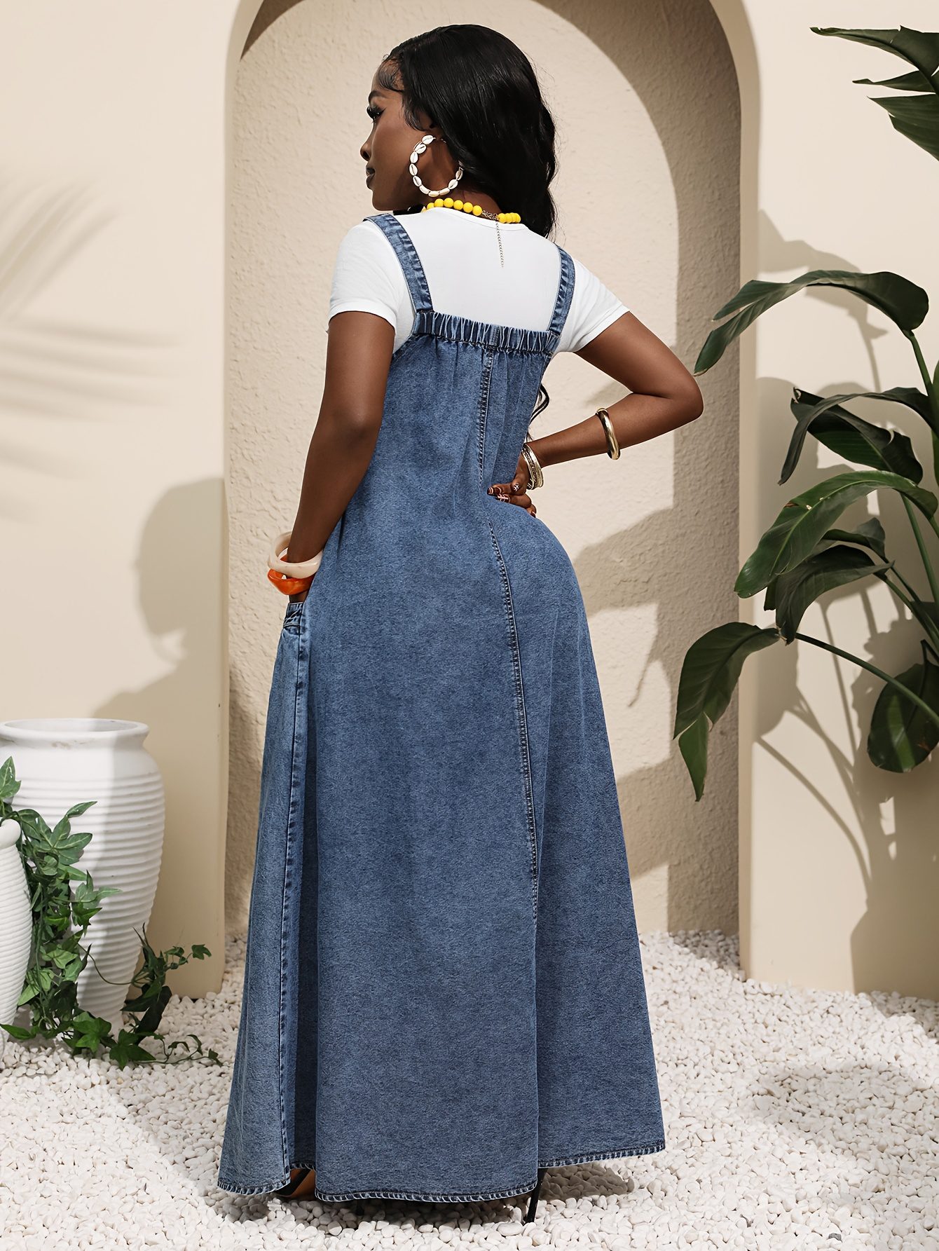 Women's Sleeveless Casual Suspender Long Denim Dress - Image 3