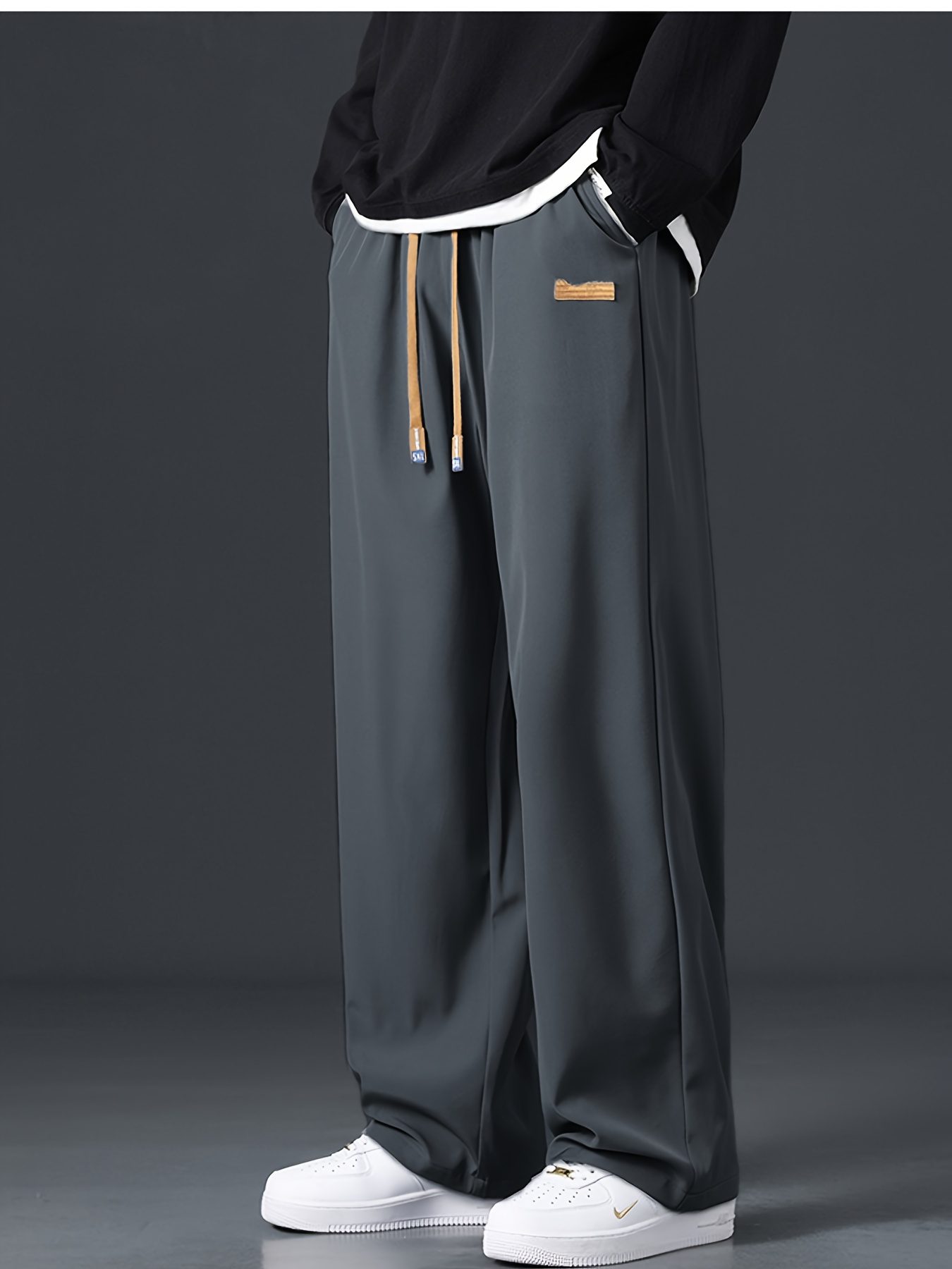 2025 Trendy Men's Spring-Summer Casual Pants, Loose Fit Joggers, Solid Color Sport Trousers, Polyester Long Pants - Image 3